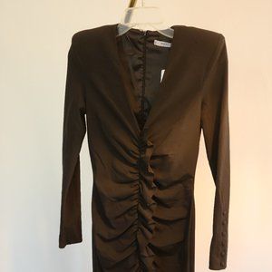 Mango Black Fitted Long Sleeve Ruffle Suit Dress - sz 4